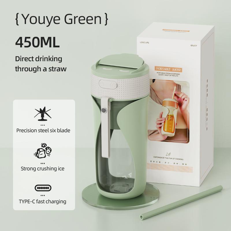 

2025 New Portable Multi-Function Juice Cup 6-Blades Strong Power 450ML Big Capacity Food Grade Material Wireless Charging Juicer