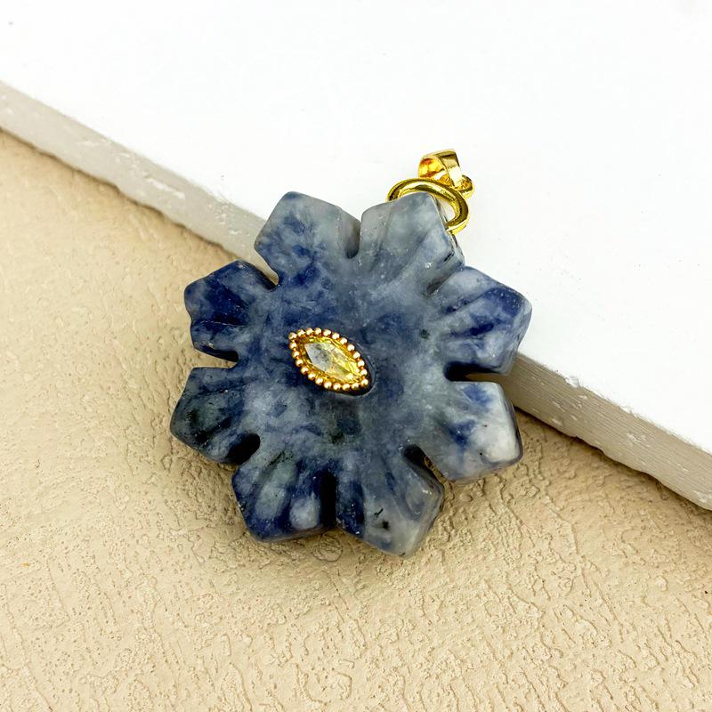 Natural Rose Quartz Crystal & Snowflake Pendant Necklace with Lapis Lazuli