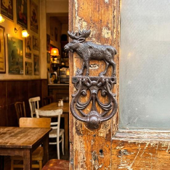 Cabinet Door Handle Vintage Cast Iron Elk Knocker, Thickened Wrought Retro Wall Decor with Knocker Carved Base, Pre-Drilled Holes Pull for Gate