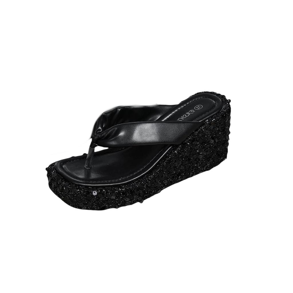 Sandaler för kvinnor Paljetter Flipflops Chunky Slides Sandaler Bröllopsskor