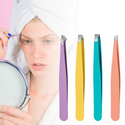 Yousheng 4 Piezas/Set Set de Pinzas para Cejas Inclinadas Acero Inoxidable Herramienta para Eliminar Vello Encarnado Set de Pinzas para Cejas de Boca Plana