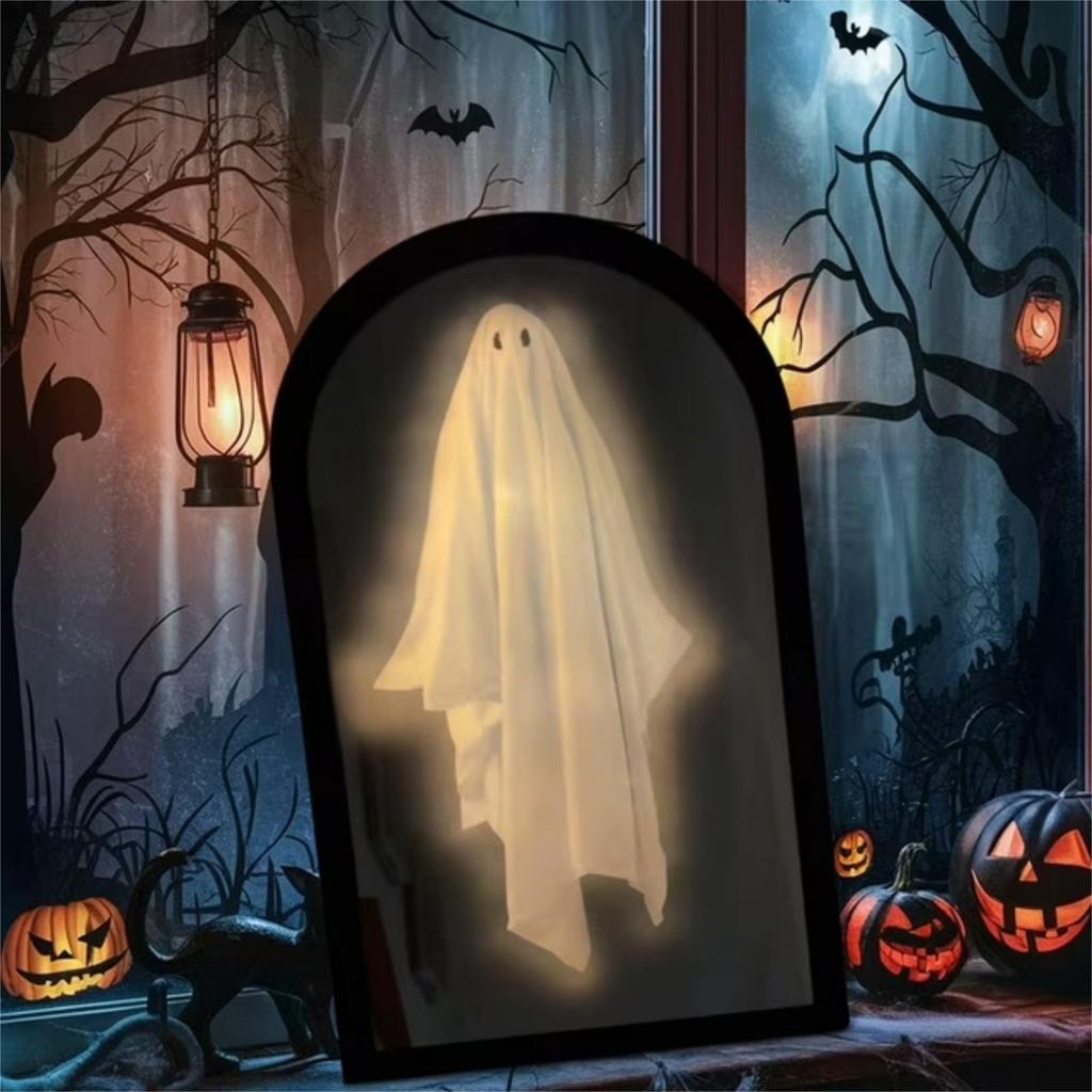 Halloween Novelty Mirror With Creepy Eyes, Ologram Mirror LED Lit, Spooky Haunted House Apparition For Indoor/Outdoor