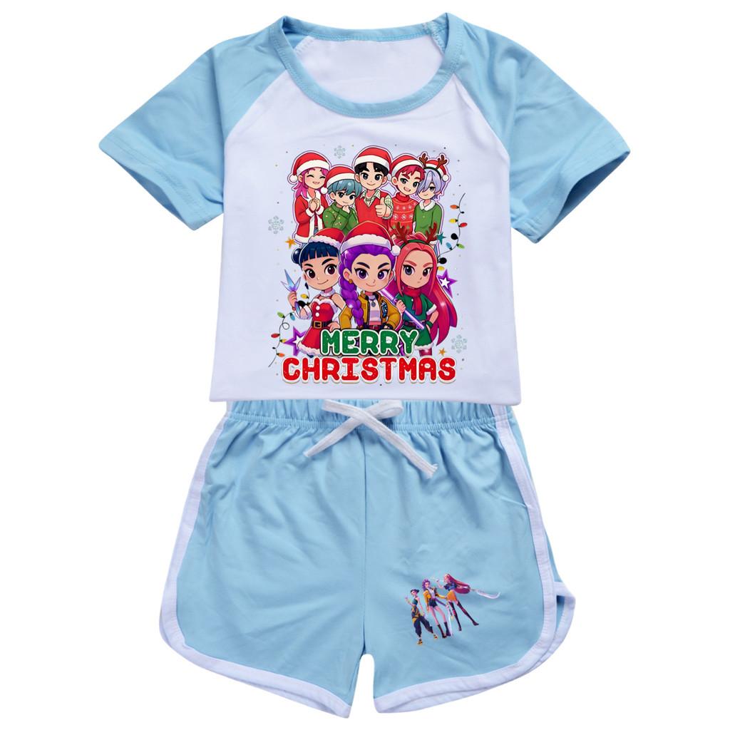 5099 Kids Girls Christmas POP Rumi Zoey Mira Print T-shirt Shorts Sport Tracksuit Clothes Set