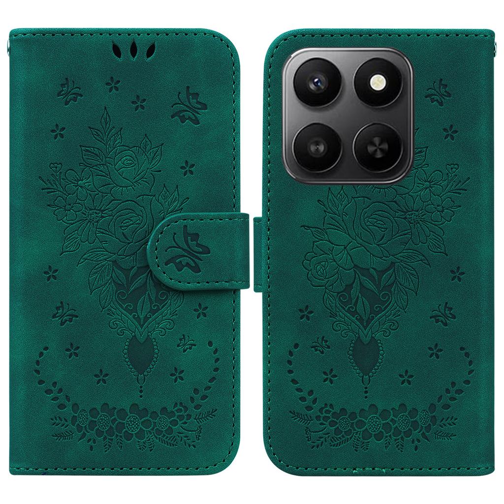 For Honor 400 Smart 5G/4G/X7d 4G Case Butterfly Flower Imprint PU Leather Wallet Phone Cover with Strap