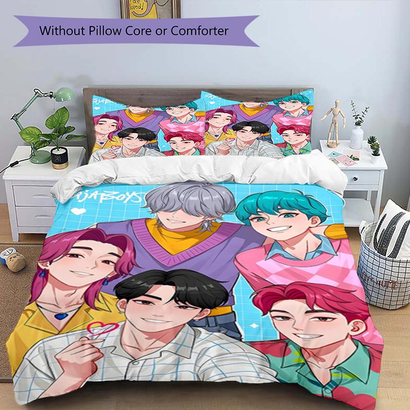 3pcs KPop Demon Hunters SAJA BOYS3 Design Cover Set - HD Printed Bedding with 1 Cover and 2 Pillowcases - Perfect for Home and Dorm Decor