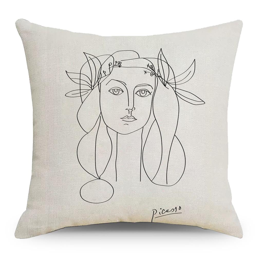 Nordic Abstract Linen Pillowcase Simple Black and White Ins Household Goods Sofa Bedside Car Pillow Cushion Cover