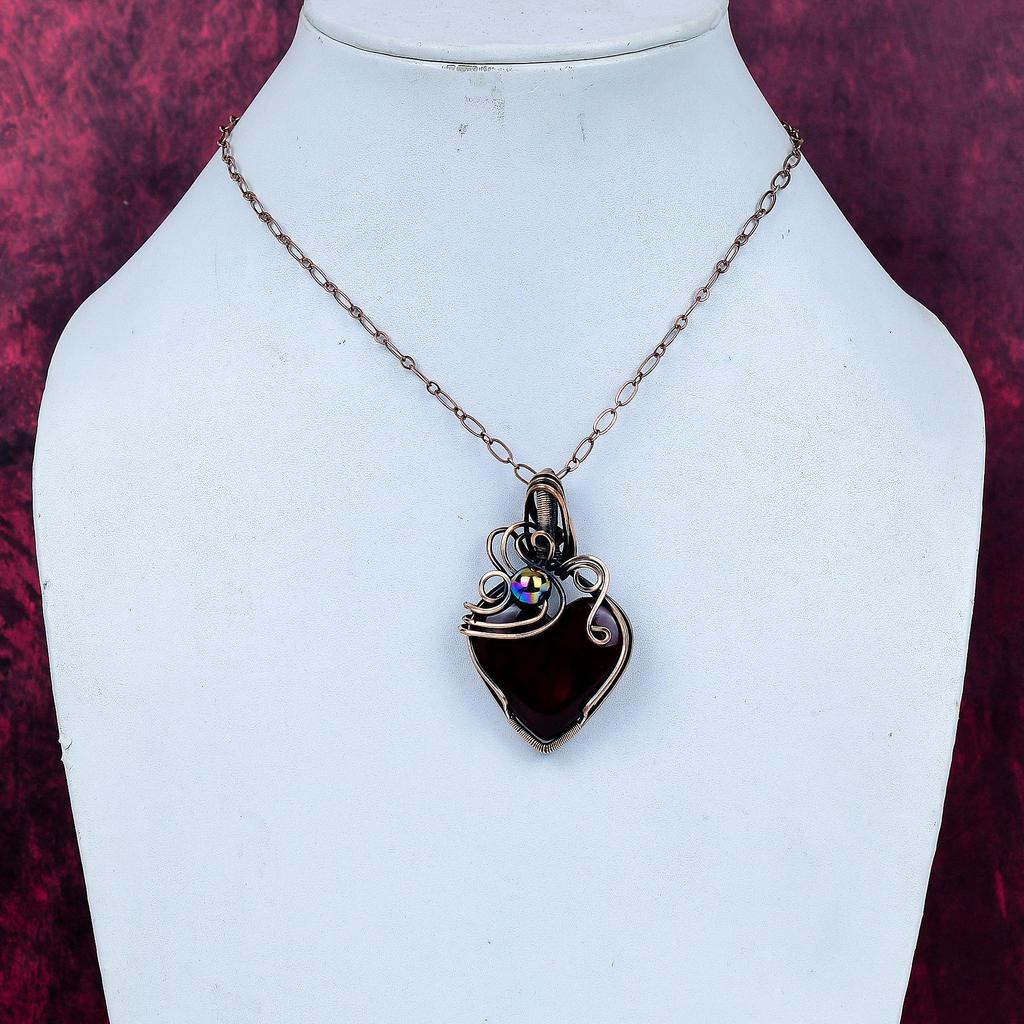 Roter Feuer Labradorit Edelstein Anhänger Handgefertigter Schmuck Kupferdraht Umwickelter Anhänger