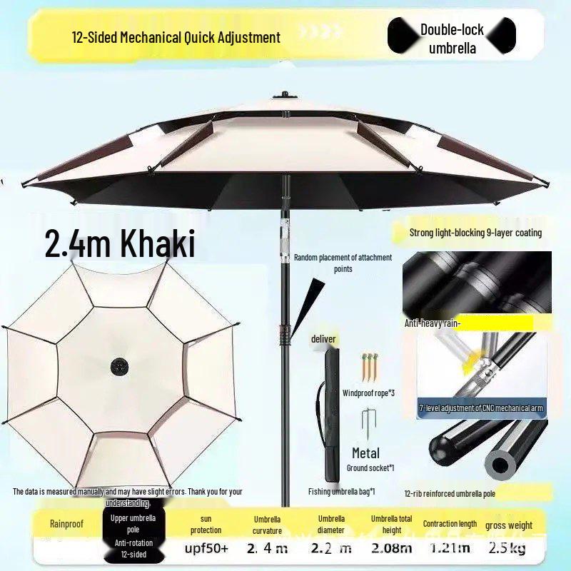Adjustable Sunshade Umbrella for Fishing, Camping, and Outdoor Use with Black Glue Sun Protection