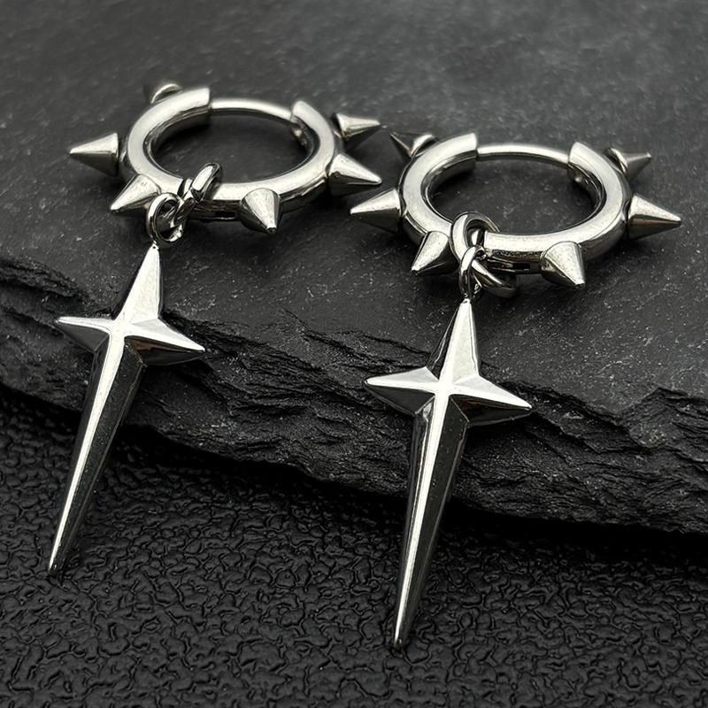Punk Spike Rivet Hoop Earrings For Women Men Ear Studs Stainless Steel Gothic Hip Hop European and American Earring Jewelry Gift