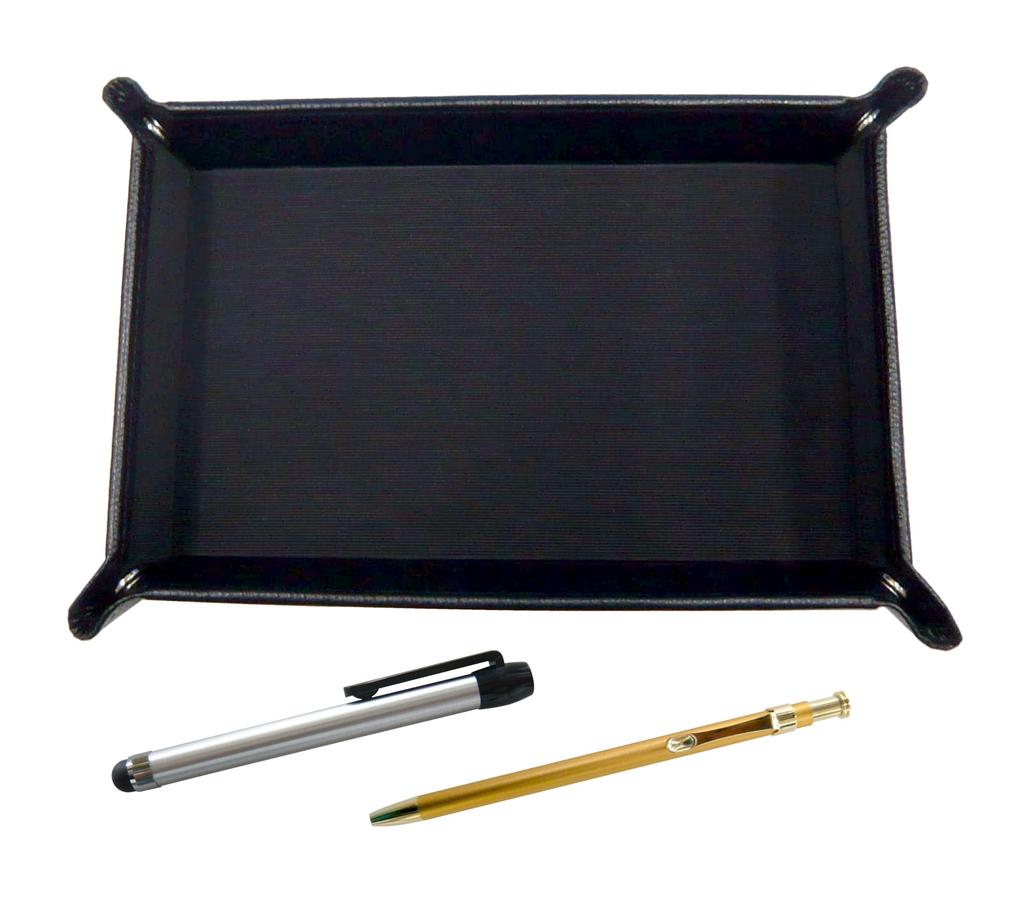 grained cowhide leather pen tray in with a set of silver pens and 60 gold slim ballpoint pens Japanese-made black, metal-touch (TRASB-ALST-SV60KBP)