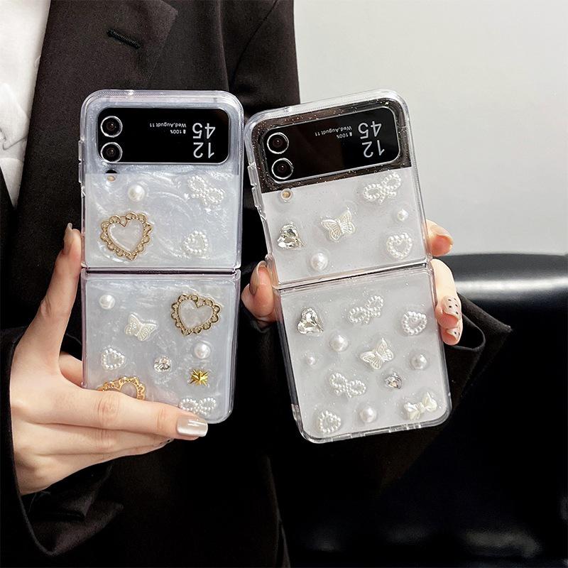 Pearl Bow Samsung ZFlip7 & ZFold8 Foldable Phone Case - Bowtie Drip Glue INS Style for Women
