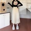 Korean Style Plus Size Pleated Midi A-line Skirt with High Waist Elastic
