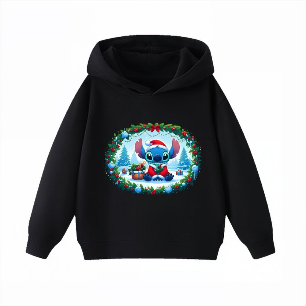 Disney Christmas Clothes Stitch Children's Hoodies Boys' and Girls' Clothing Autumn and Winter Warm Childrens Hooded Sweatshirts