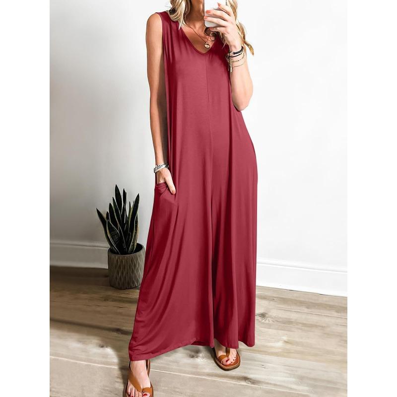 

Summer Fresh and Casual Women s Casual One-piece Pants with Pockets, Thin Style S бордовый