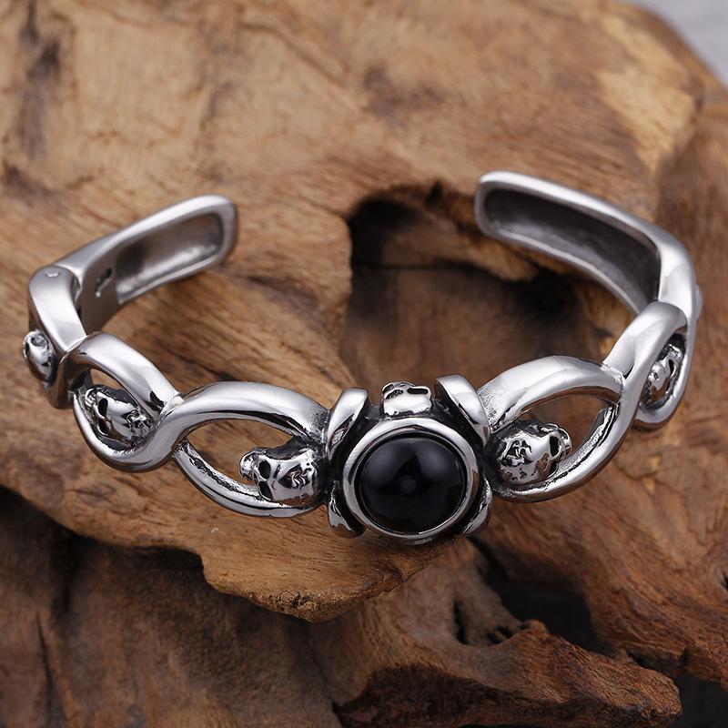 Pulsera Retro Abierta de Acero de Titanio con Calavera para Hombre Accesorios para Hombre