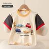 Summer Baby Boys' Cartoon Color Block Cotton T-shirt with Embroidery - Short Sleeve
