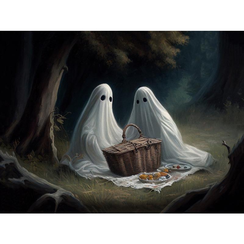 Fun White Ghost Dark Academy Halloween Horror Retro Posters Prints Canvas Painting Wall Art Picture Living Room Home Decor