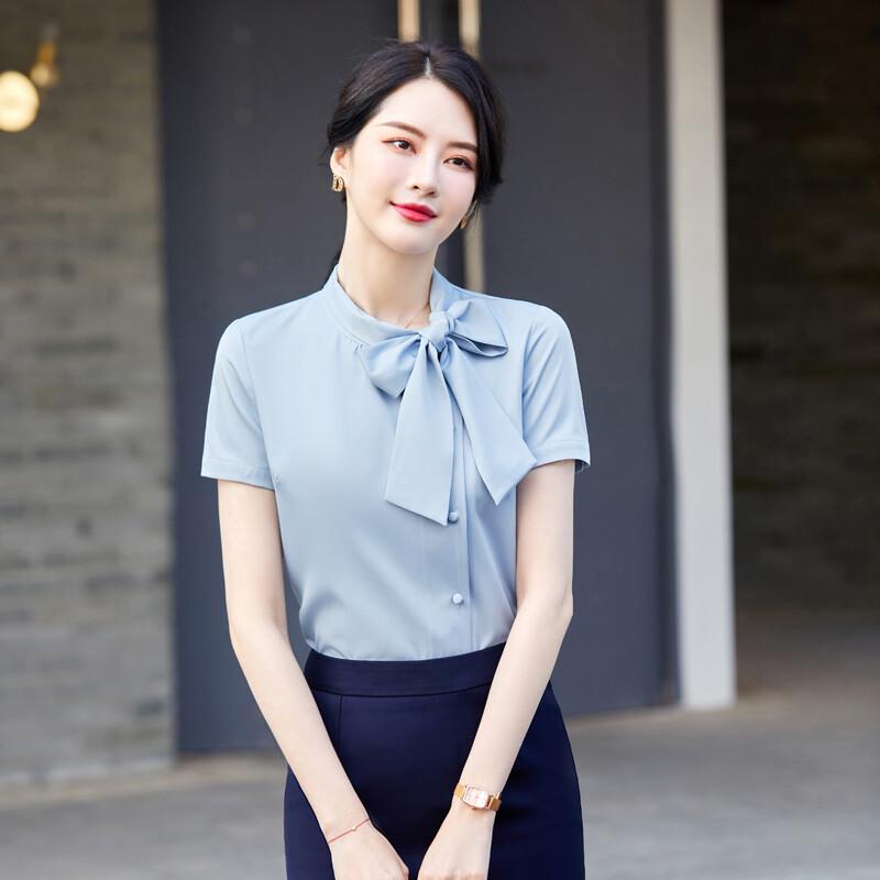 Troyman Women s Bow Tie Short Sleeve Blouse L