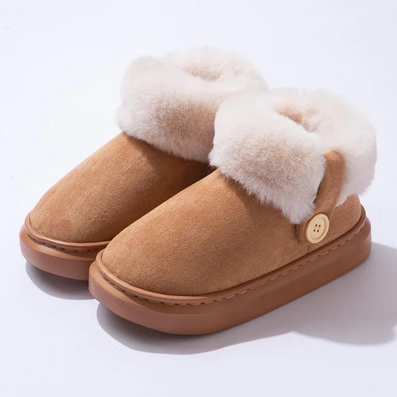 Módní dámské semišové teplé kotníkové sněhule dámské zimní platformové bavlněné pantofle venkovní plyšové silné podrážky ležérní vnitřní protiskluzové boty