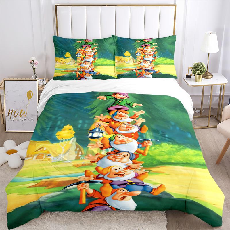3pcs Happy Seven Dwarfs Print Cover Set Ultra Soft, Breathable, and Comfortable Bedding with Stylish Design for Bedroom and Guest Room Decor 1 Co