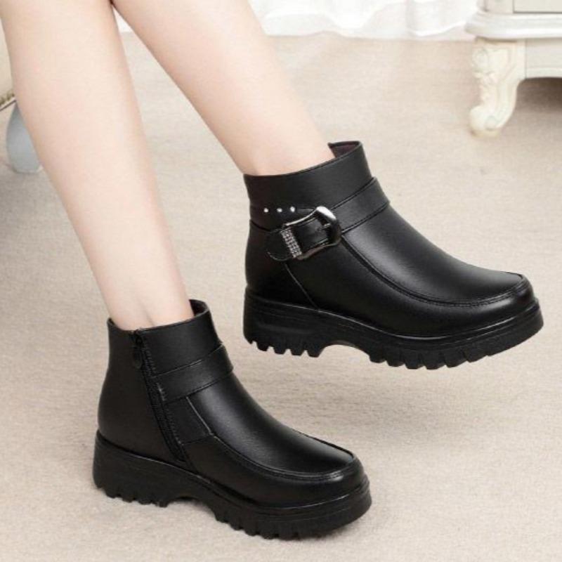 

Зимние женские туфли на платформе из хлопка с круглым носком, застежкой-молнией и толстым каблуком, женские ботильоны для отдыха на открытом воздухе, женские зимние ботинки на платформе 39