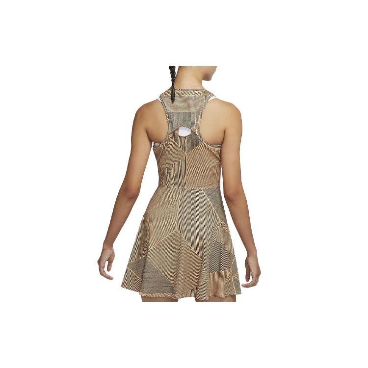Nike Dri-Fit Striped Print Quick-Dry Breathable Sleeveless A-Line Tennis Dress Women Dress Brown DD2745-811