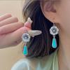 Vintage Ethnic Antique Flower Synthetic Turquoise Pendant Earrings For Birthday Parties Fashionable Jewelry Customization Gifts