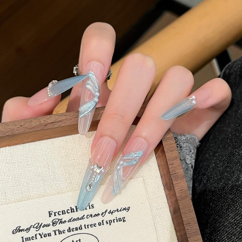 Cat's Eye Wearing Nail Pure Hand-made Nail Piece Fake Nail Wearing Nail Piece Advanced Sense Thin Dog Long