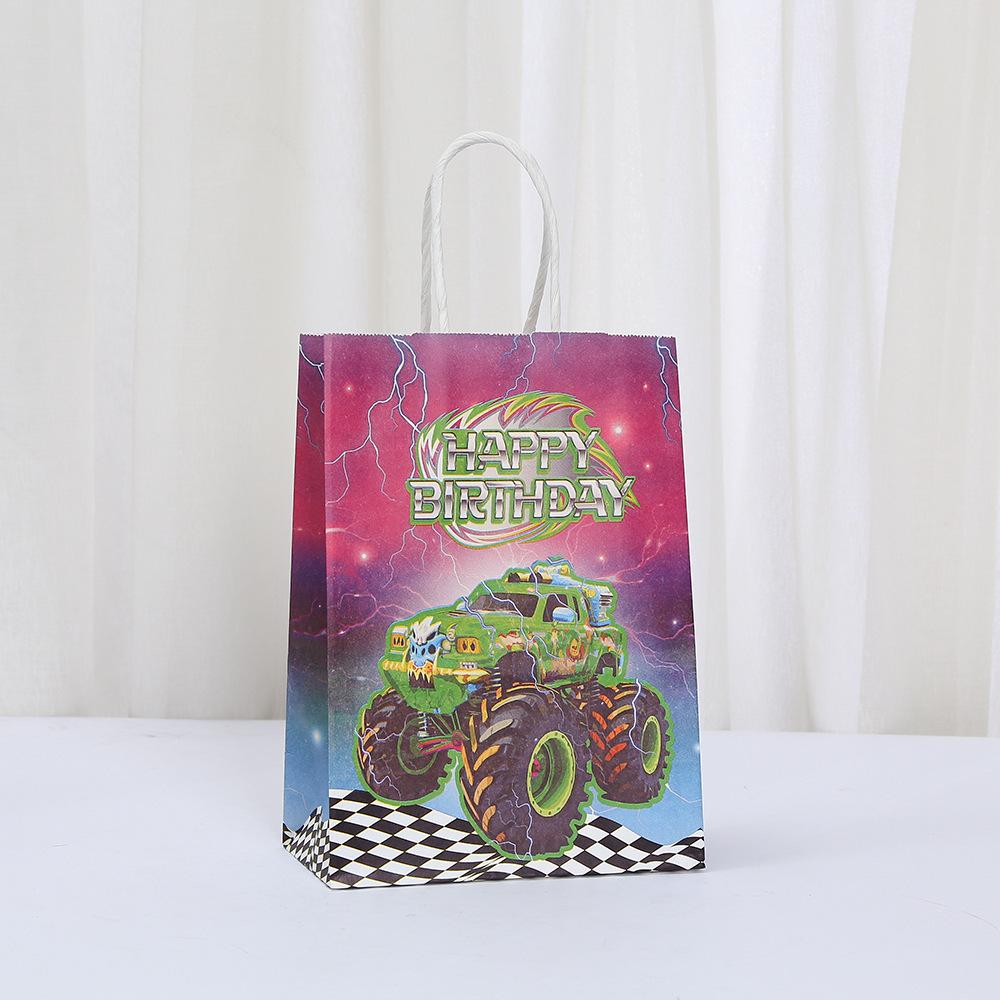 12/30pcs Monster Truck Happy Birthday Paper Tote Bags Reusable Favor Bags for Kids Party Candy Cookies Gifts Classroom Return
