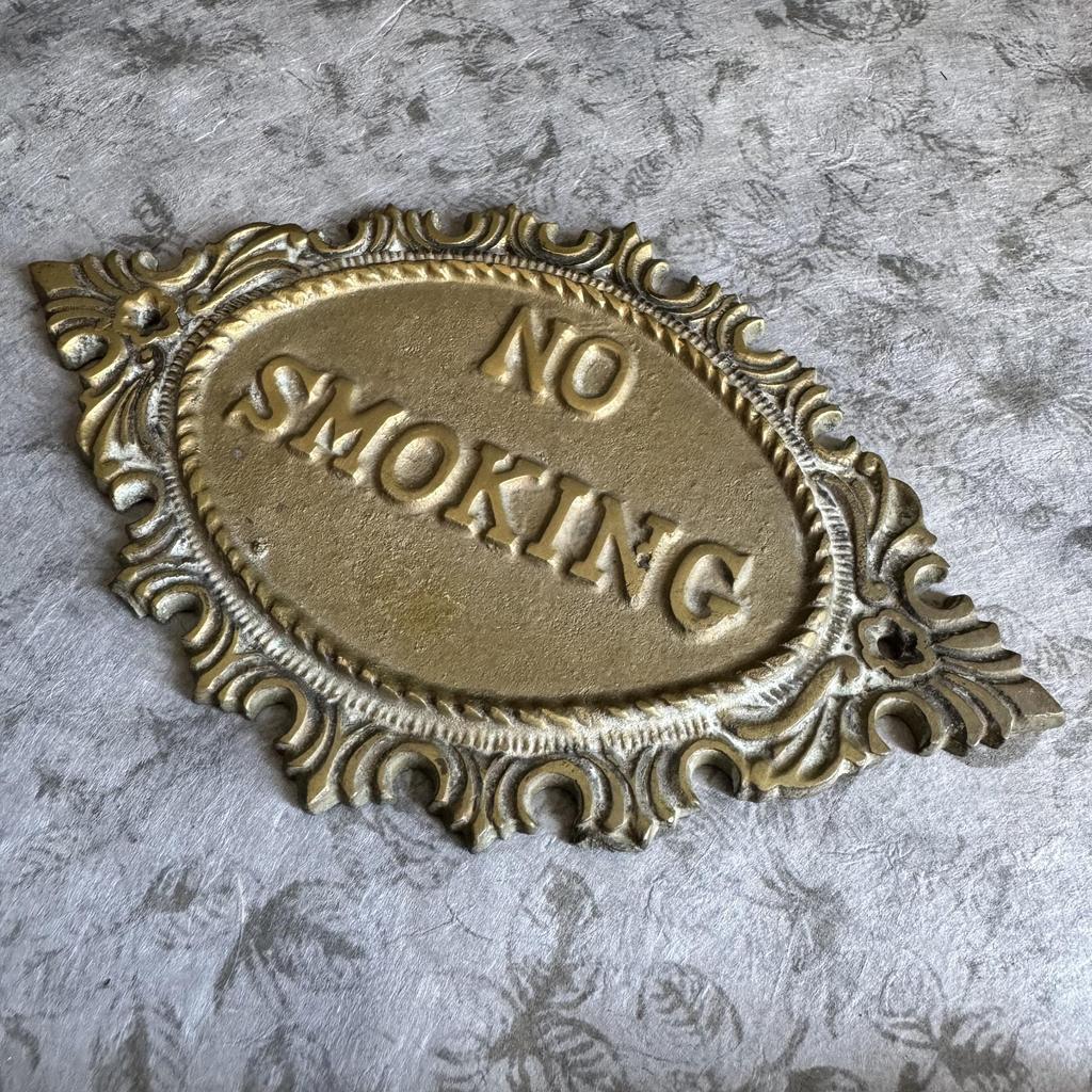 Vintage Ornate Brass No Smoking Sign  Wall Plaque