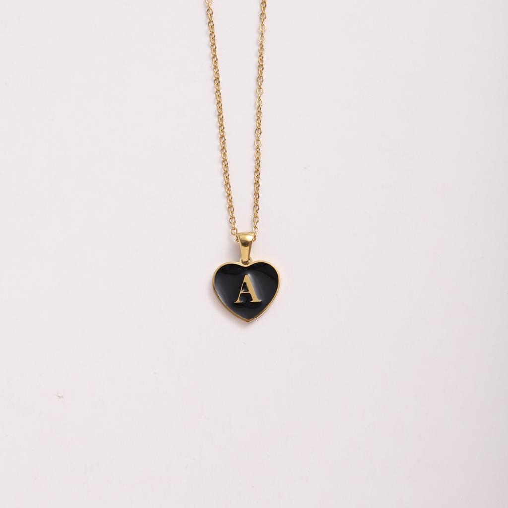 CARLIDANA Vintage Drop Oil Gold Plated Stainless Steel Heart Love Pendant Necklace for Women Initial 26 Letter Jewelry Gift