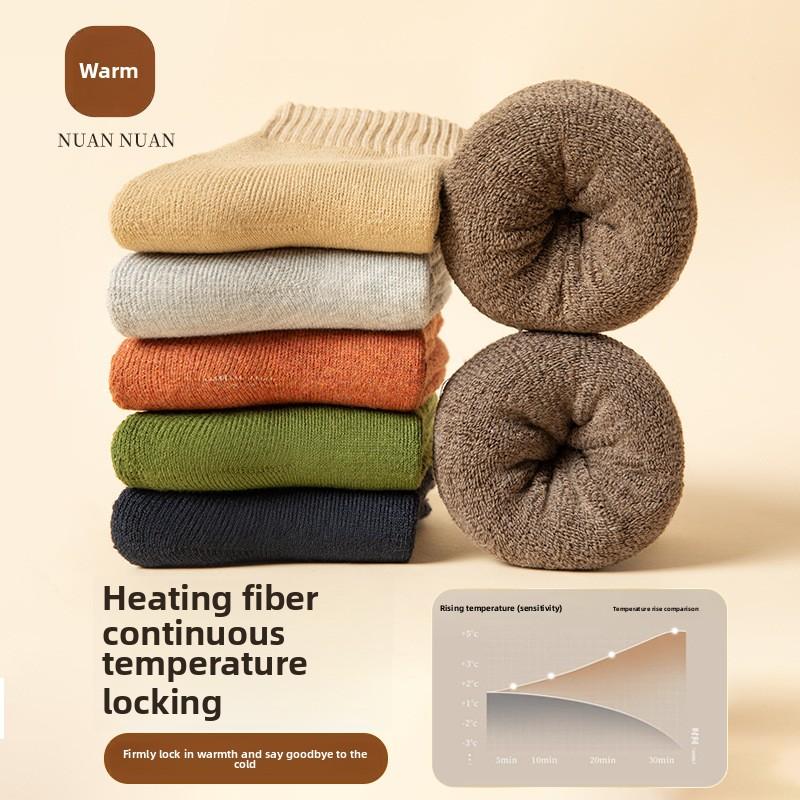 5 Pairs of Thick and Fleece Warm Loop Mid Calf Cotton Socks for Women In Autumn and Winter