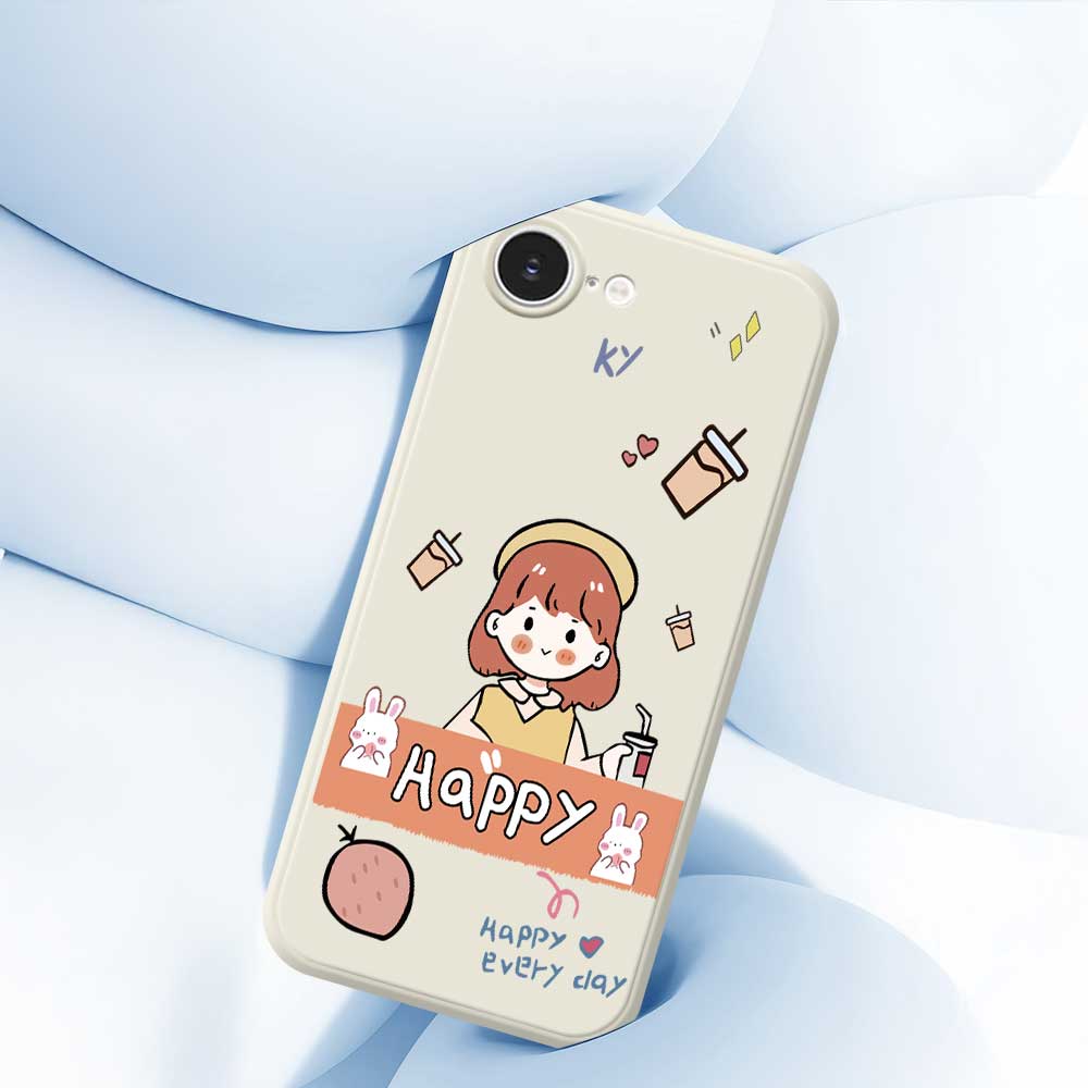 For iPhone 16e Case Happy Girl Pattern Printing Straight Edge TPU Phone Back Cover