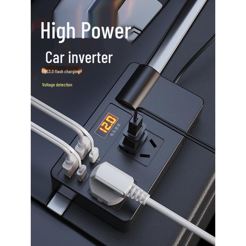 High-Power Car Inverter: Multi-Function 12V/24V to 220V Converter for Fast Charging in Cars and Trucks