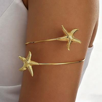 Starfish Arm Cuff for Women, Adjustable Open Upper Arm Bracelet, Beach Vacation Boho Jewelry
