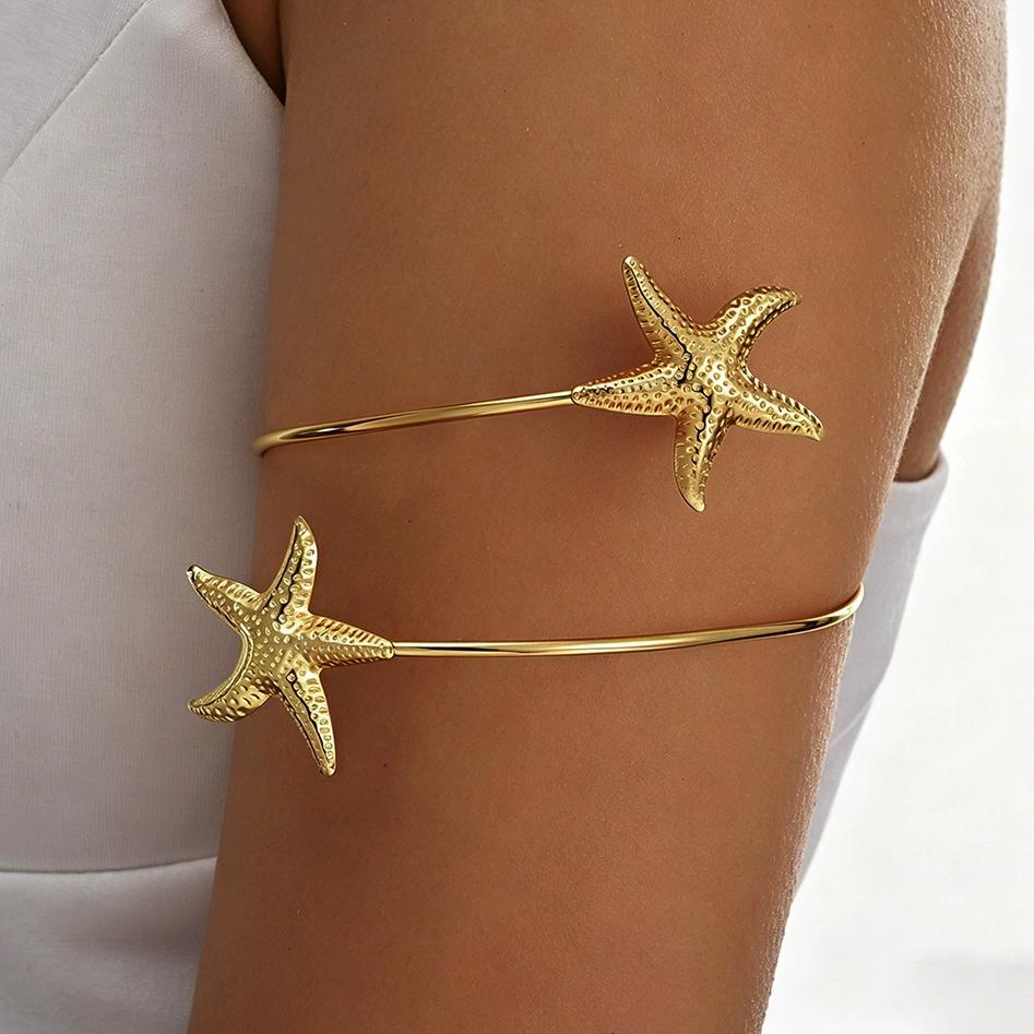 17KM Starfish Arm Cuff for Women, Adjustable Open Upper Arm Bracelet, Beach Vacation Boho Jewelry золотой