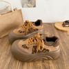A350 latex insole/platform heightening board shoes women's shoes leopard print 2025 new round head chic Hong Kong style bread shoes
