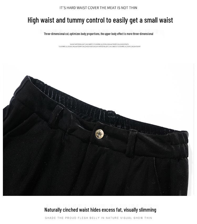 Women's Gold Velvet High-Waisted Wide-Leg Pants - Spring 2026 Slimming, Straight-Leg, Solid Color, Long and Versatile.