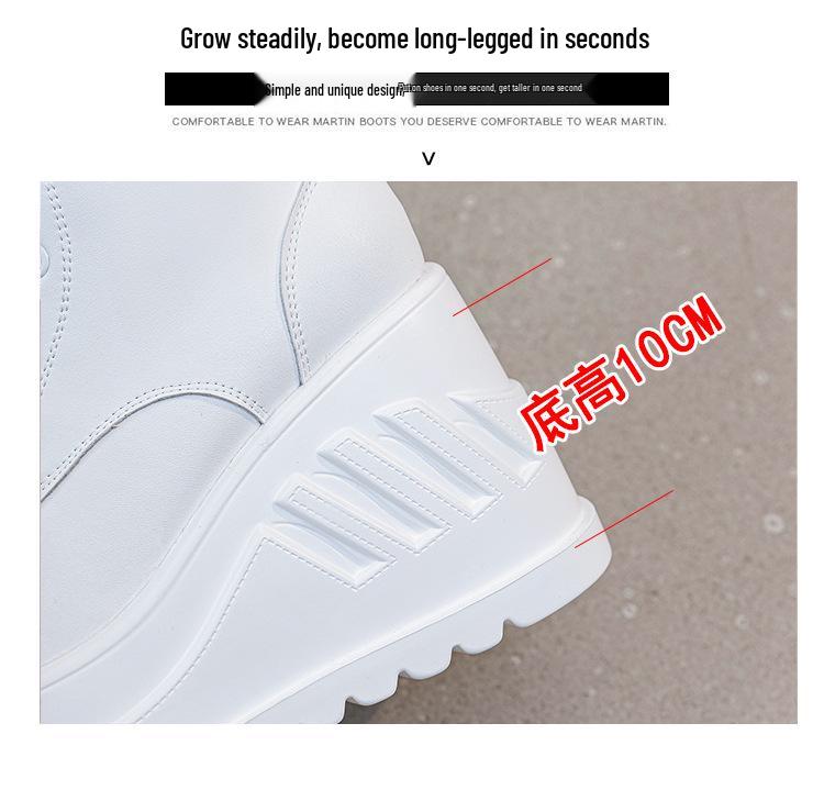 Damskie botki Martin 10CM – jesień/zima 2025, na obcasie klinowym, z zamkiem błyskawicznym z boku, sznurowane, wyszczuplające, skórzane botki do połowy łydki