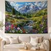 Floral Snow Mountain Tapestry Wildflower River Wall Hanging Boho Room Decor Nature Landscape Garden Fabric Tapestries