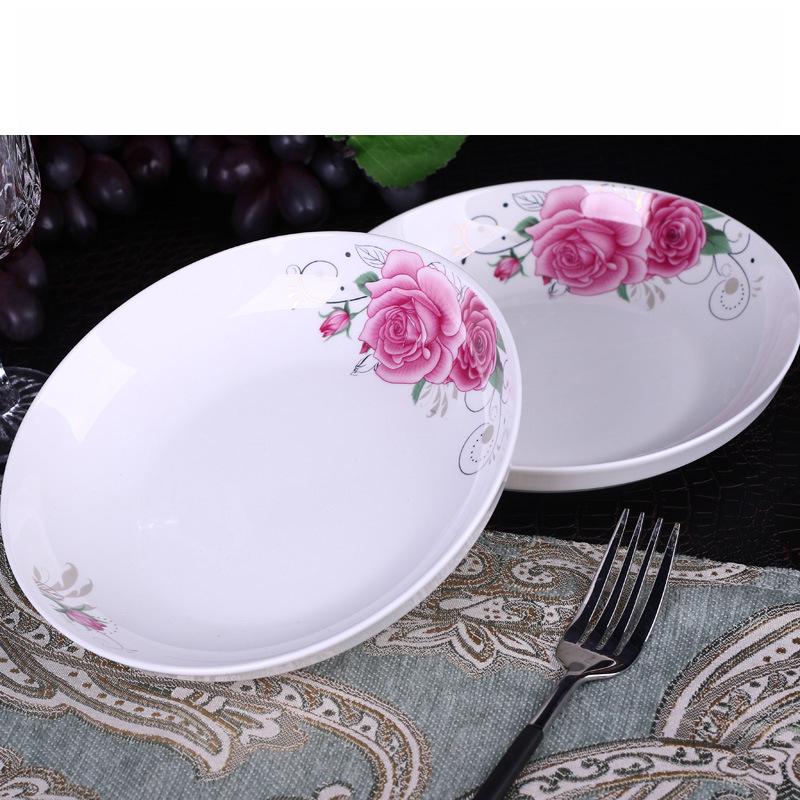 Set of 4 Ceramic Plates: Dinner, Rice, Soup, Deep, and Round Microwaveable Bone China Tableware.