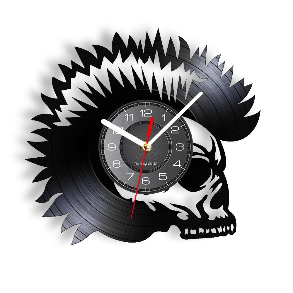 Schädel-Kopf-Vinyl-Schallplatten-Wanduhr im Alter von Skelett-Kopf-Wanduhr, Skelett-Vampir-Männer, Halloween-Dekor, Wandbehang-Uhr