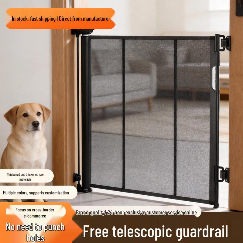 Third Gen No-Drill Pet Safety Gate with Extension Rod - Anti-Cat/Dog Retractable Barrier for Living Room