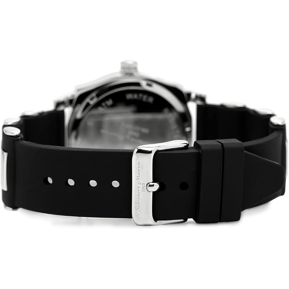 Salvatore Marra Moon Phase Multi-Calendar Men's Watch 5 ATM Water Resistant Rubber Strap Black Silver SM22105R-SSBK