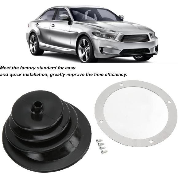Fydun Car Shift Boot Cover, Universal Gear Shift Handbrake Lever Boot Plate Kit 5.250in/13.3cm Black Rubber Round Shifter Dust Cover