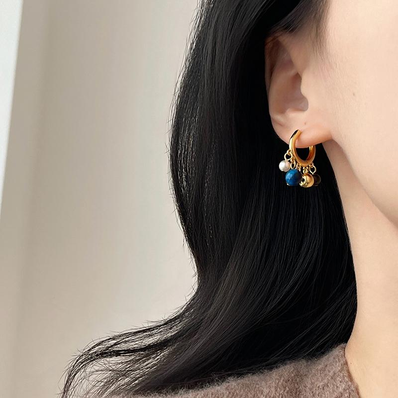 Vintage Natural Stone Colored Round Beads Pendant Gold Color Earrings 2026 Trendy Jewelry Unusual Ear Accessories for Women