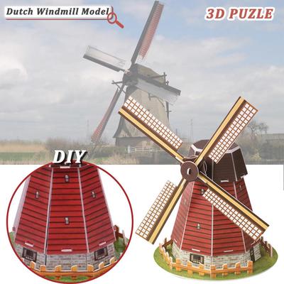 3D puzzle Hračky pro děti DIY architektura Jigsaw Montovaný holandský větrný mlýn Model pro děti Dárky