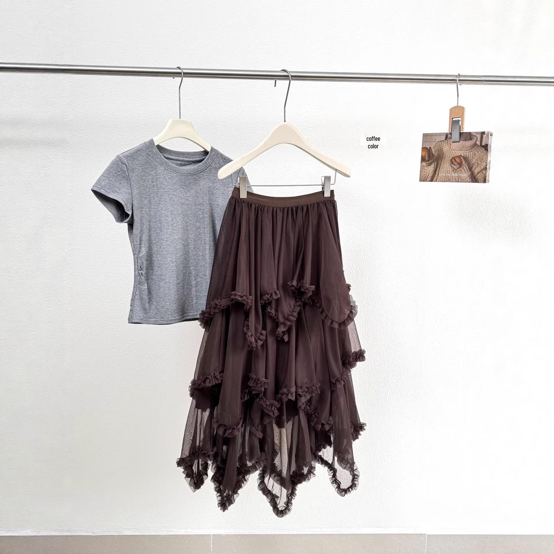 Элегантная черная сетчатая юбка миди с асимметричными воланами и пышным А-силуэтом One Size