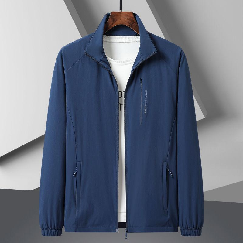 

Дышащая эластичная весенняя куртка для мужчин, легкая, свободного кроя, для пап среднего возраста, спортивная ветровка, осень XXL синий