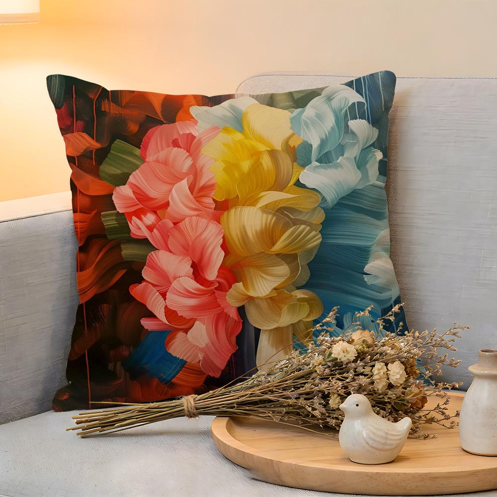 Cushion Cover Linen SkinFriendly Soft Decorative Case For Sofa Home Decor Anime Stunning Colorful Floral Pillow Cover